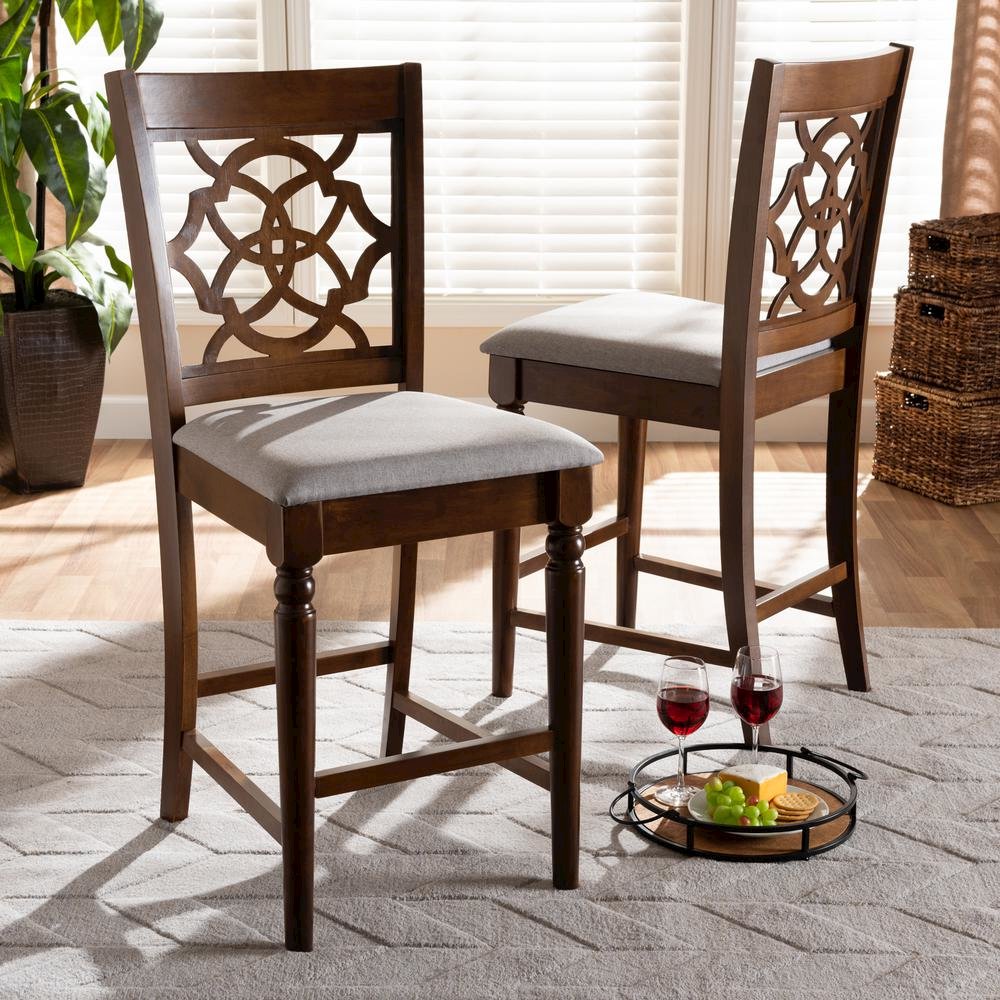 Walnut Brown Finished Wood 2-Piece Counter Height Pub Chair Set. Picture 14