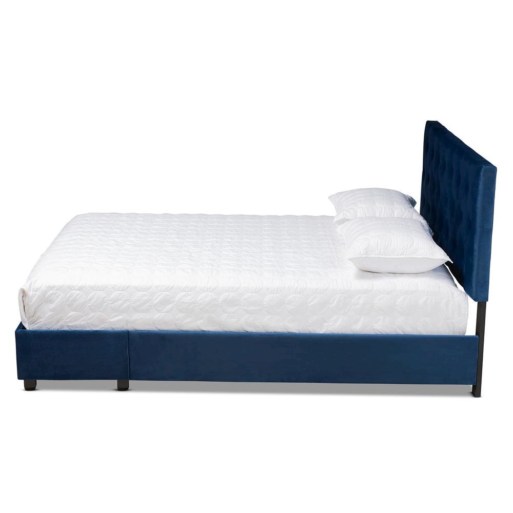 Navy Blue Velvet Fabric Upholstered 2-Drawer Queen Size Platform Storage Bed. Picture 15