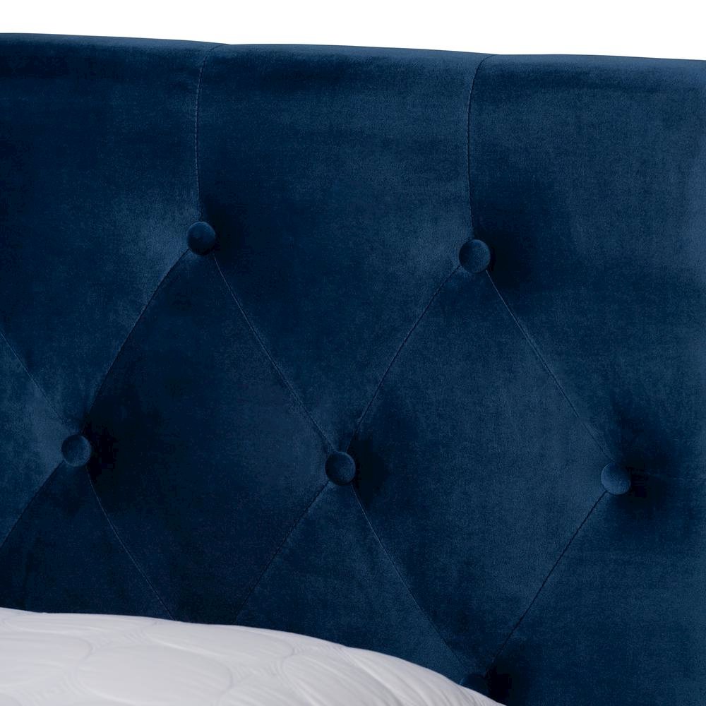Navy Blue Velvet Fabric Upholstered 2-Drawer Queen Size Platform Storage Bed. Picture 18