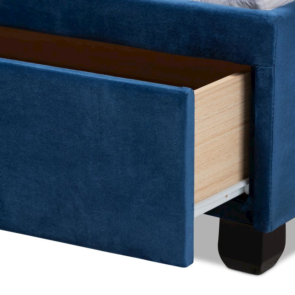 Navy Blue Velvet Fabric Upholstered 2-Drawer Queen Size Platform Storage Bed. Picture 19