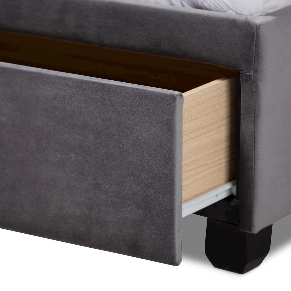 Grey Velvet Fabric Upholstered 2-Drawer Queen Size Platform Storage Bed. Picture 19