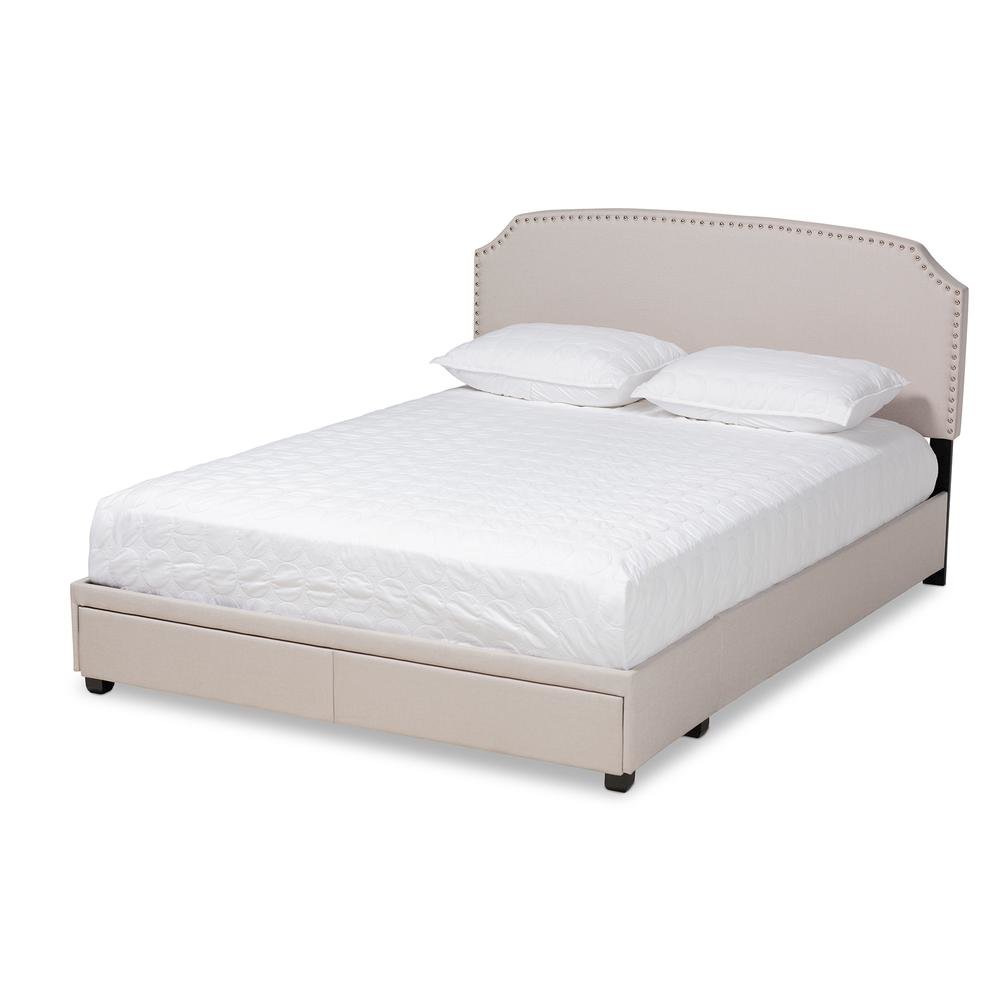 Larese Beige Fabric Upholstered 2-Drawer Queen Size Platform Storage Bed. Picture 13