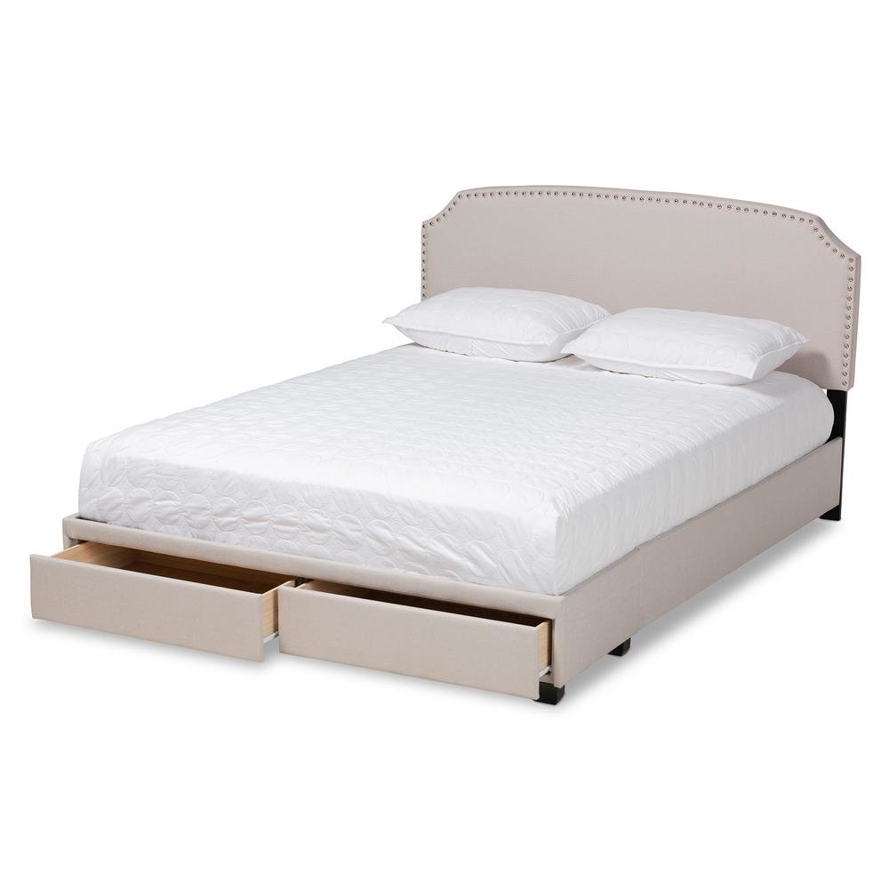 Larese Beige Fabric Upholstered 2-Drawer Queen Size Platform Storage Bed. Picture 14