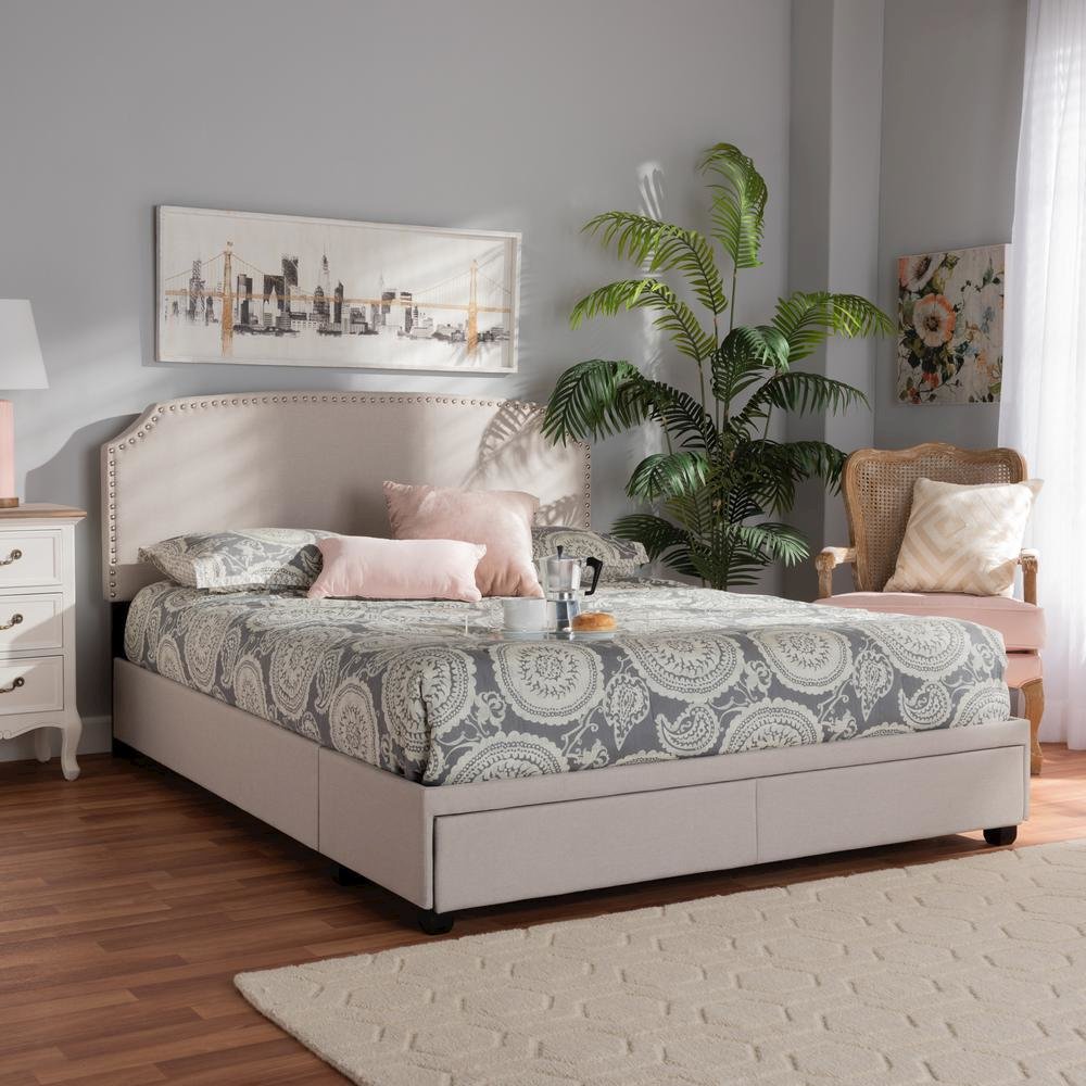 Larese Beige Fabric Upholstered 2-Drawer Queen Size Platform Storage Bed. Picture 20