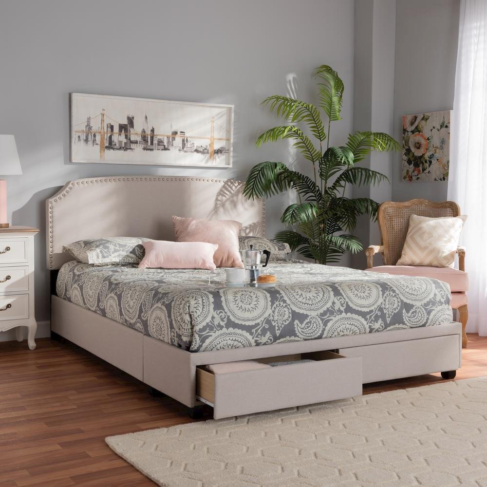Larese Beige Fabric Upholstered 2-Drawer Queen Size Platform Storage Bed. Picture 21
