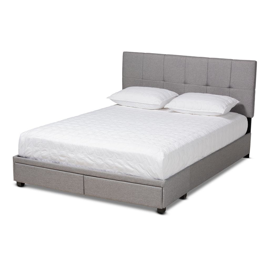 Netti Light Grey Fabric Upholstered 2-Drawer Queen Size Platform Storage Bed. Picture 13