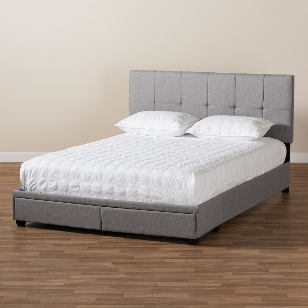 Netti Light Grey Fabric Upholstered 2-Drawer Queen Size Platform Storage Bed. Picture 22