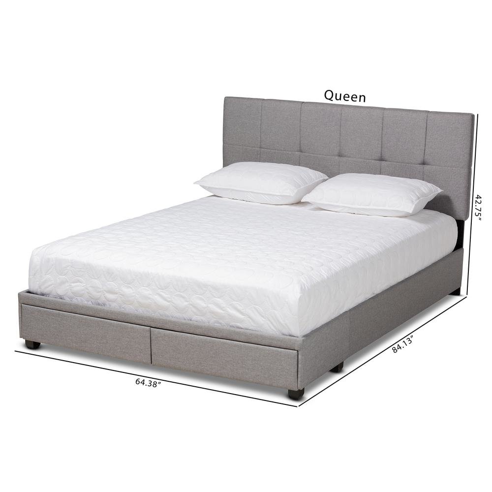 Netti Light Grey Fabric Upholstered 2-Drawer Queen Size Platform Storage Bed. Picture 23