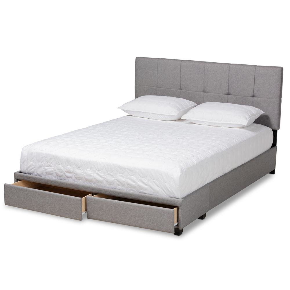Netti Light Grey Fabric Upholstered 2-Drawer Queen Size Platform Storage Bed. Picture 14