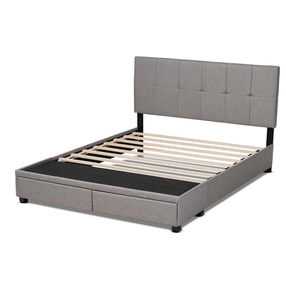 Netti Light Grey Fabric Upholstered 2-Drawer Queen Size Platform Storage Bed. Picture 16