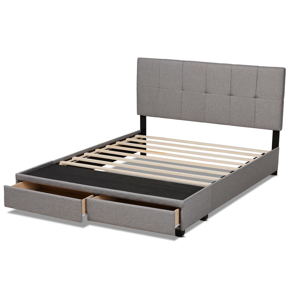 Netti Light Grey Fabric Upholstered 2-Drawer Queen Size Platform Storage Bed. Picture 17