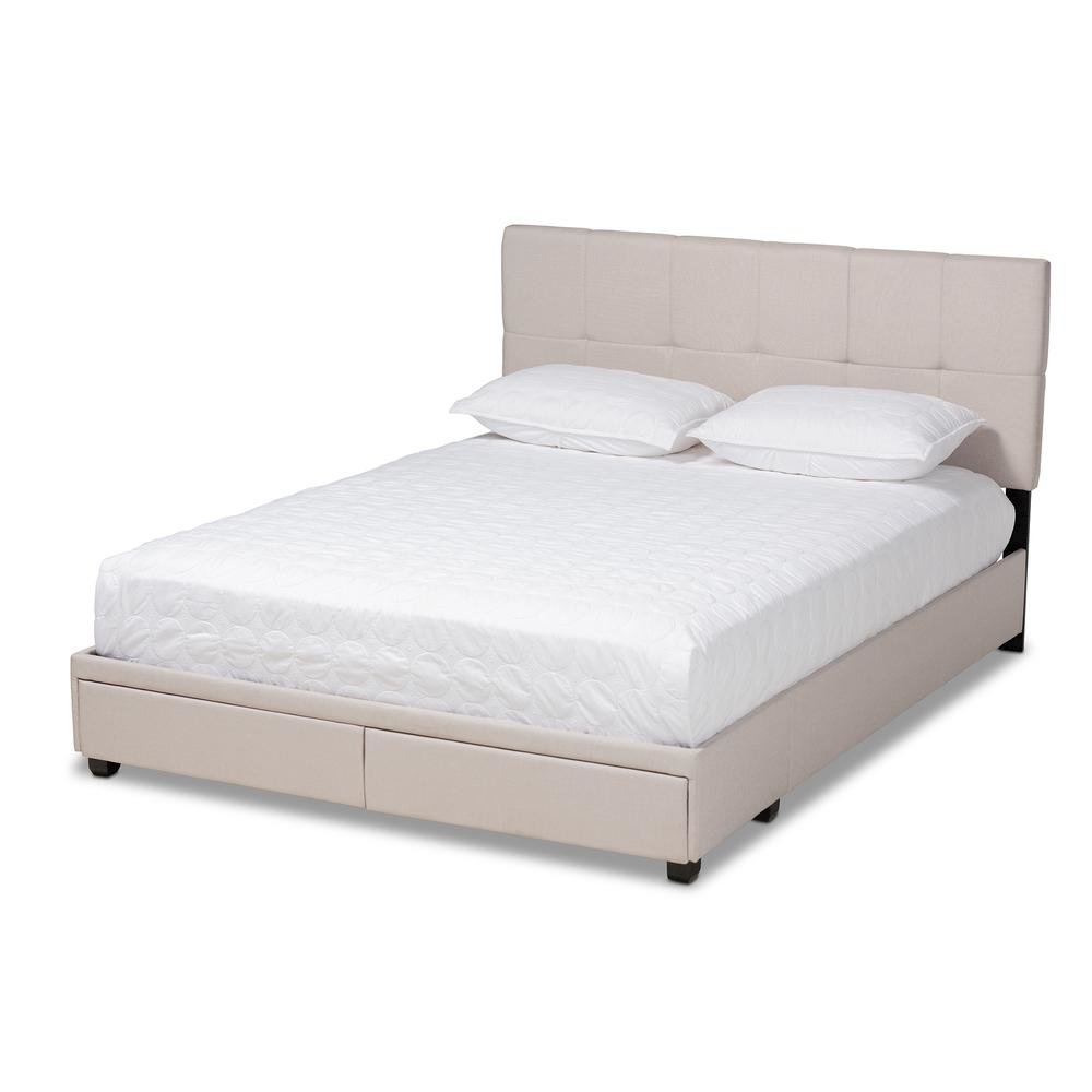 Netti Beige Fabric Upholstered 2-Drawer Queen Size Platform Storage Bed. Picture 13