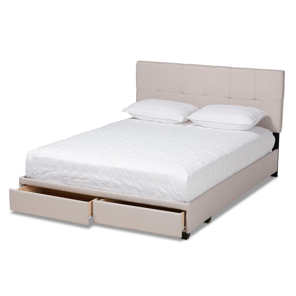 Netti Beige Fabric Upholstered 2-Drawer Queen Size Platform Storage Bed. Picture 14