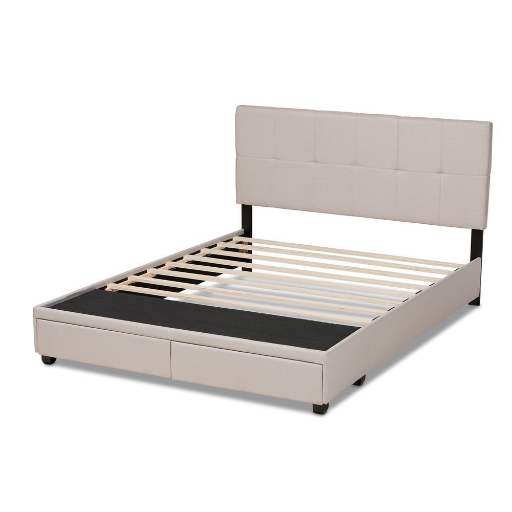 Netti Beige Fabric Upholstered 2-Drawer Queen Size Platform Storage Bed. Picture 16