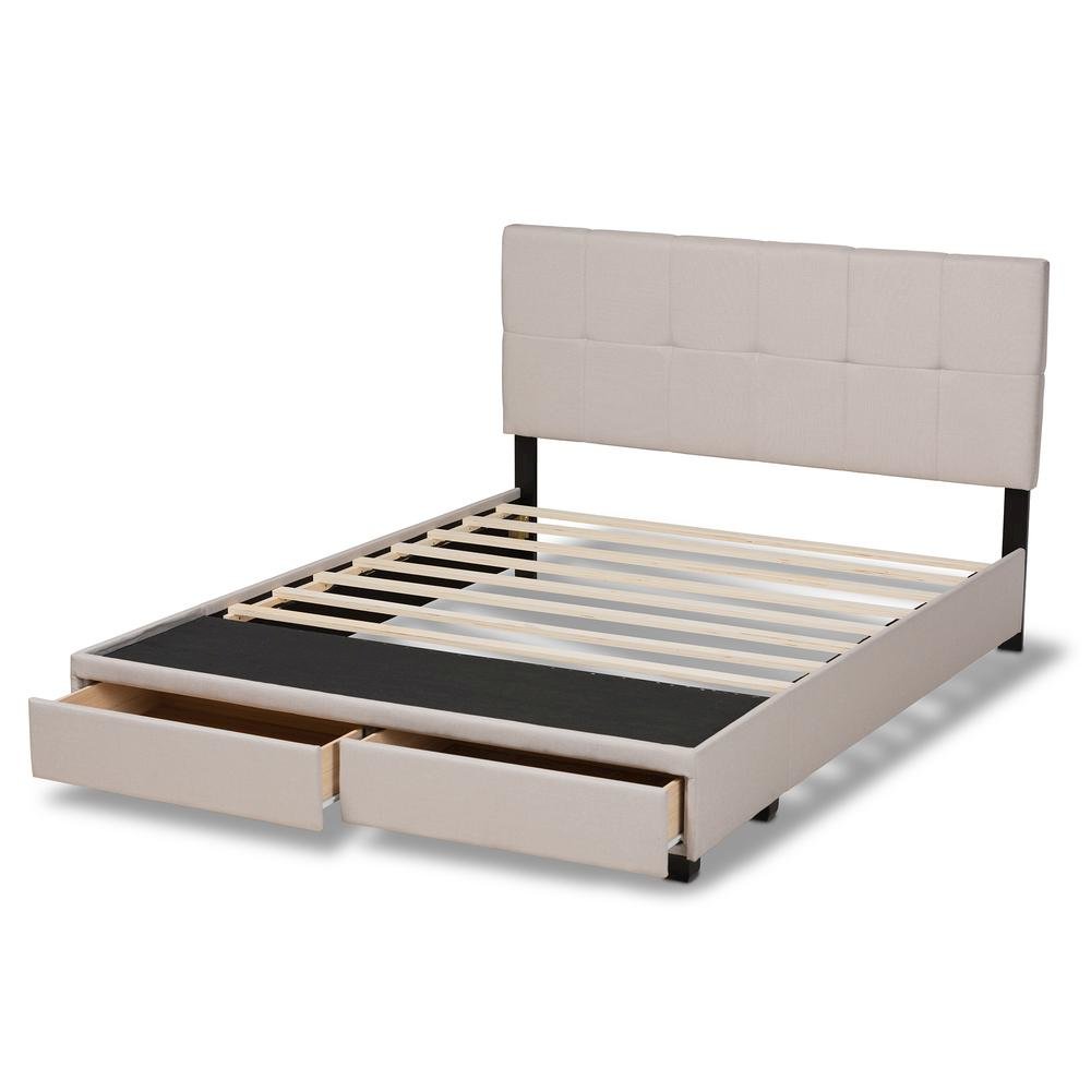 Netti Beige Fabric Upholstered 2-Drawer Queen Size Platform Storage Bed. Picture 17