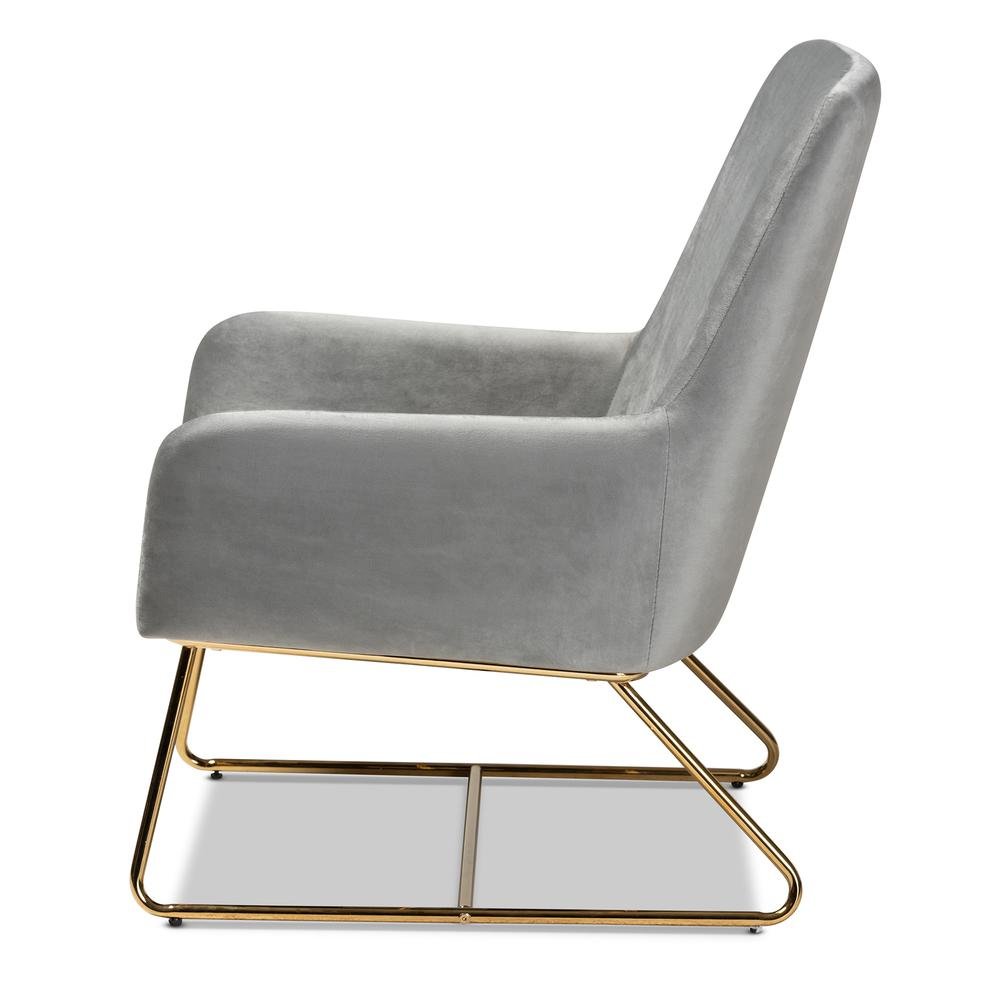 Sennet Glam and Luxe Grey Velvet Fabric Upholstered Gold Finished Armchair. Picture 11