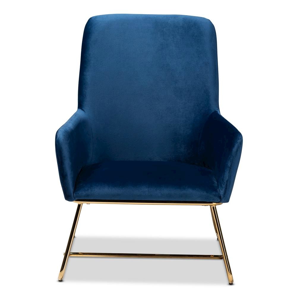 Sennet Glam and Luxe Navy Blue Velvet Fabric Upholstered Gold Finished Armchair. Picture 11