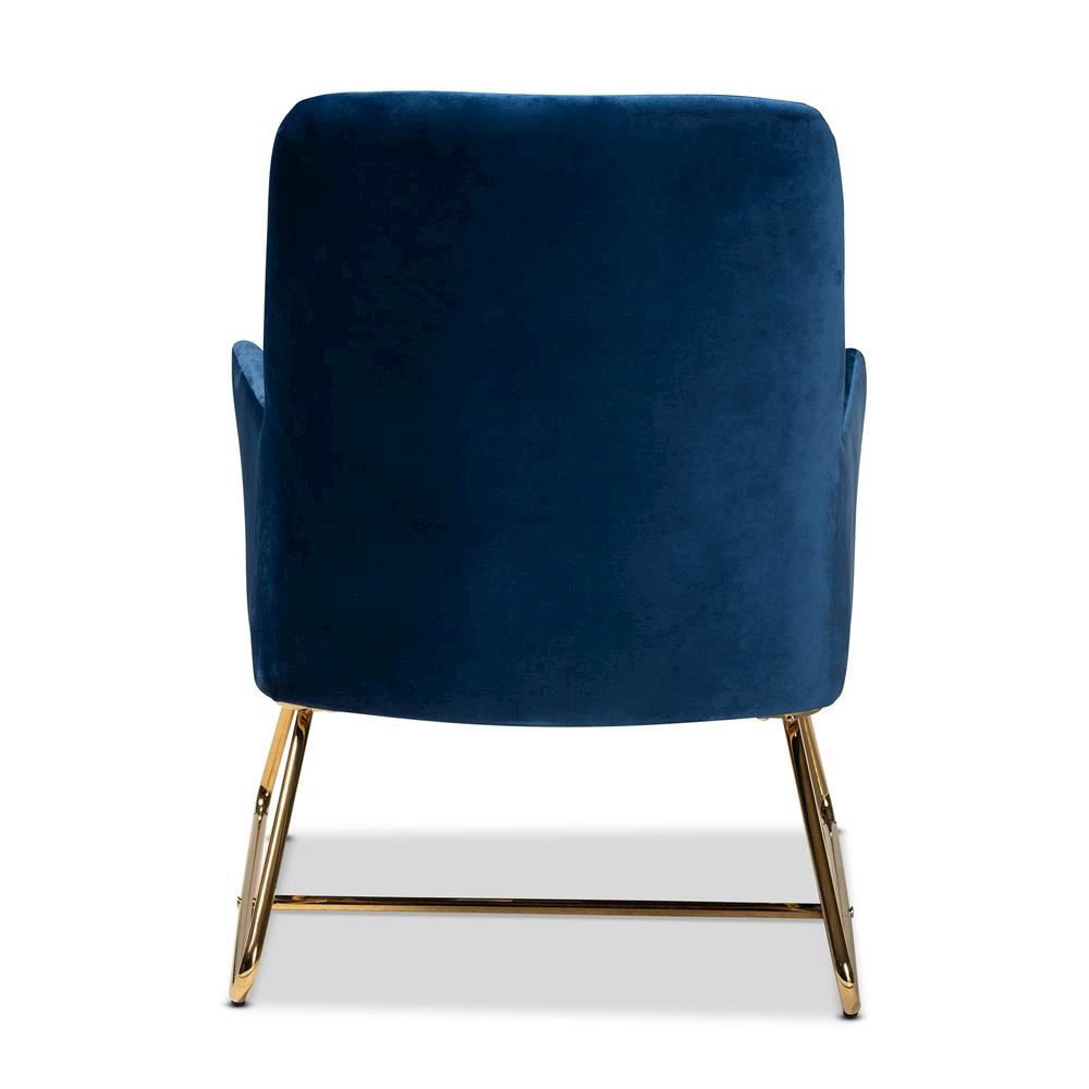 Sennet Glam and Luxe Navy Blue Velvet Fabric Upholstered Gold Finished Armchair. Picture 13