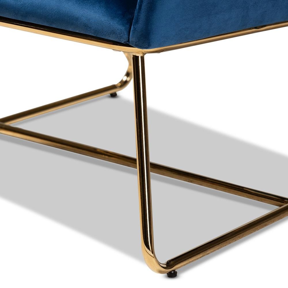 Sennet Glam and Luxe Navy Blue Velvet Fabric Upholstered Gold Finished Armchair. Picture 15