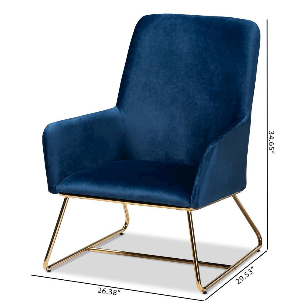 Sennet Glam and Luxe Navy Blue Velvet Fabric Upholstered Gold Finished Armchair. Picture 18
