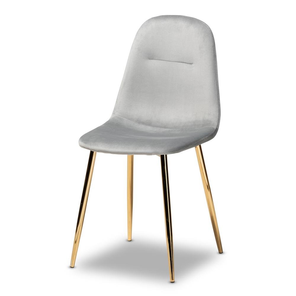 Luxe Grey Velvet Fabric Upholstered Gold Finished 4-Piece Metal Dining Chair Set. Picture 9