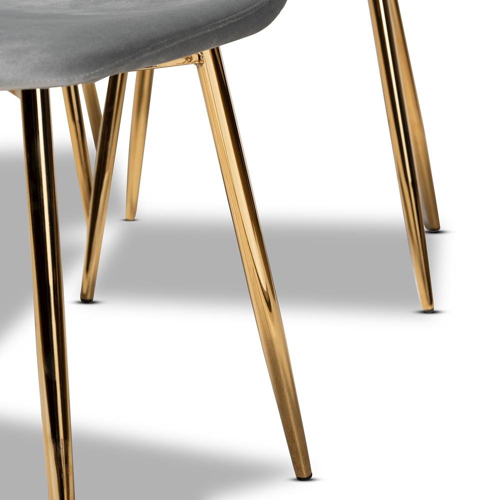 Luxe Grey Velvet Fabric Upholstered Gold Finished 4-Piece Metal Dining Chair Set. Picture 11