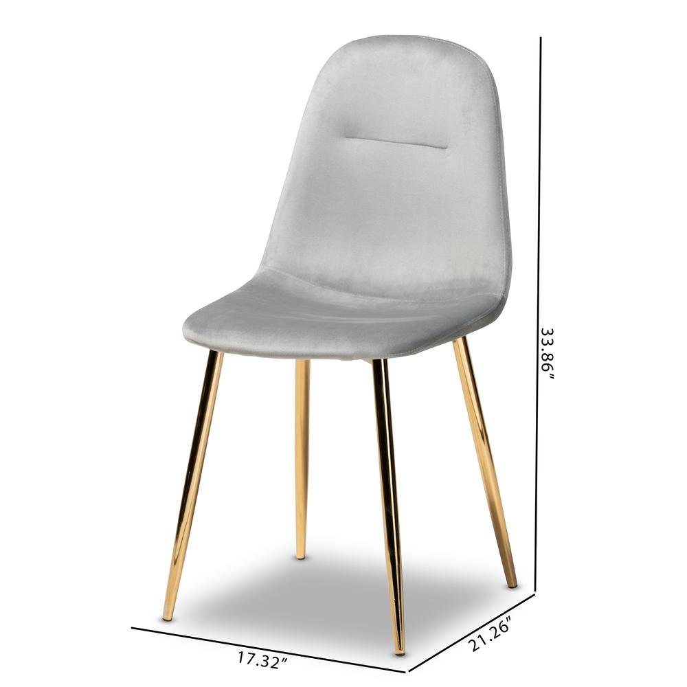 Luxe Grey Velvet Fabric Upholstered Gold Finished 4-Piece Metal Dining Chair Set. Picture 14