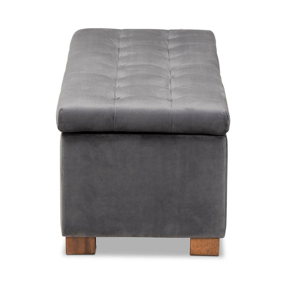 Grey Velvet Fabric Upholstered Grid-Tufted Storage Ottoman Bench. Picture 15