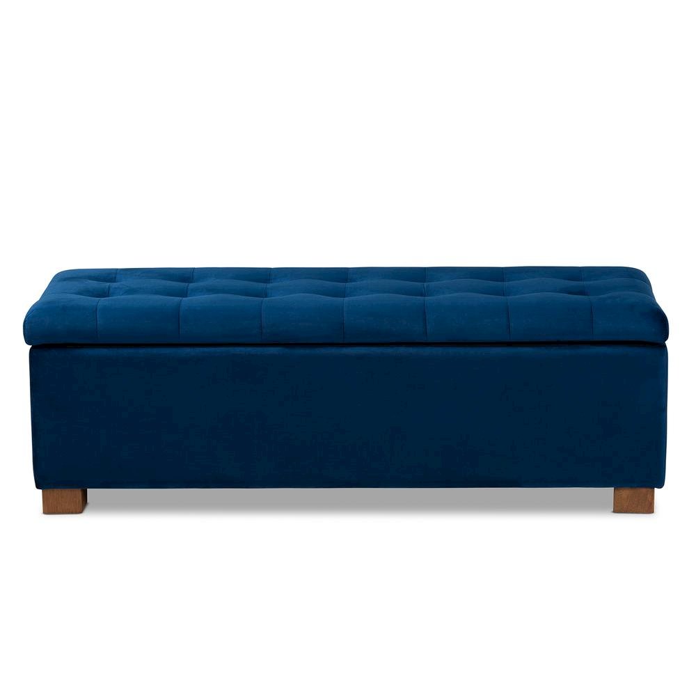 Navy Blue Velvet Fabric Upholstered Grid-Tufted Storage Ottoman Bench. Picture 14
