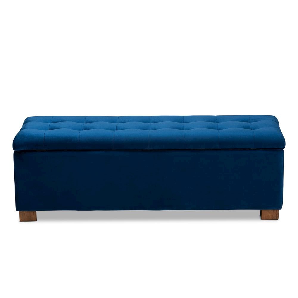 Navy Blue Velvet Fabric Upholstered Grid-Tufted Storage Ottoman Bench. Picture 16