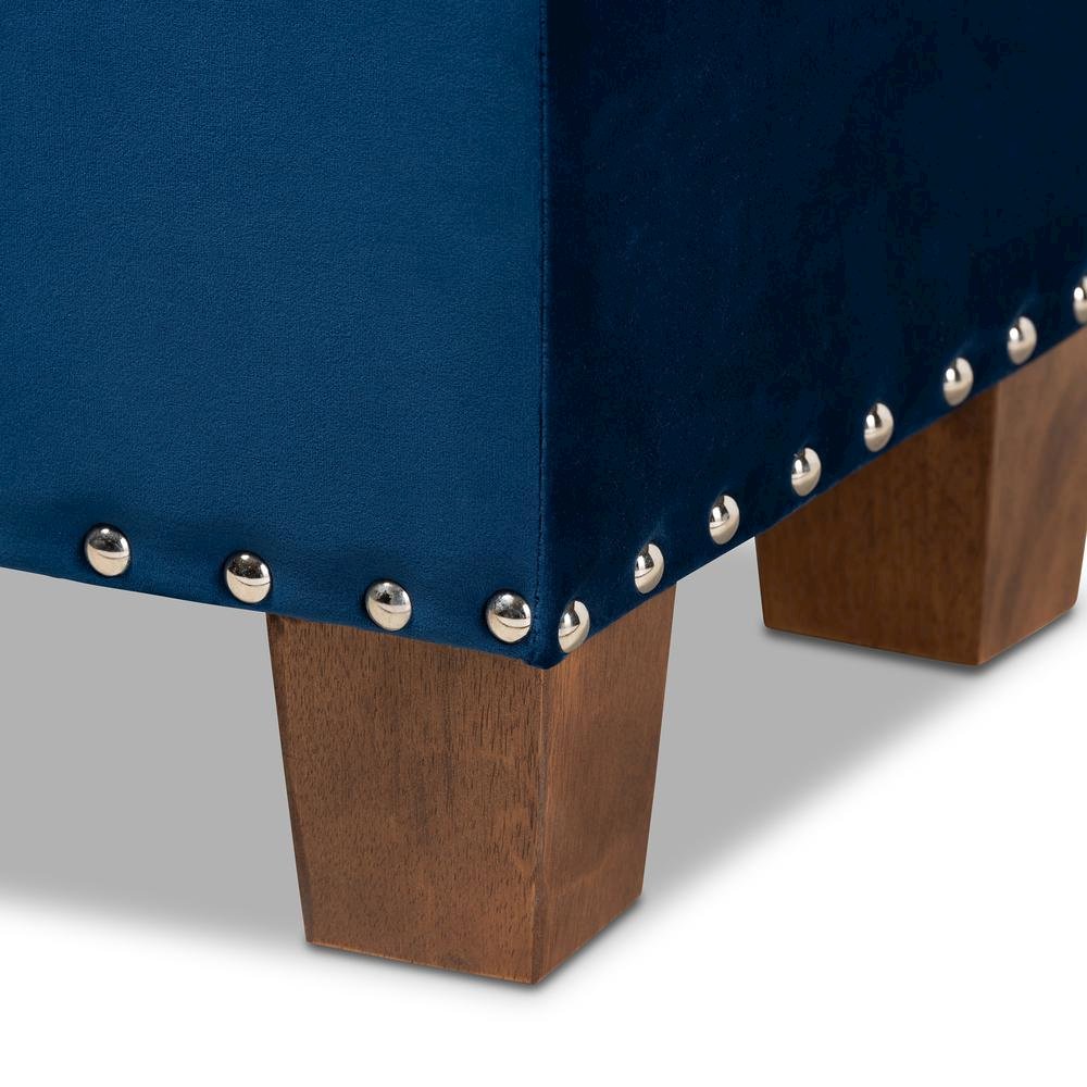 Navy Blue Velvet Fabric Upholstered Button-Tufted Storage Ottoman Bench. Picture 18