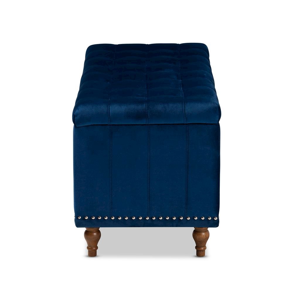 Navy Blue Velvet Fabric Upholstered Button-Tufted Storage Ottoman Bench. Picture 15