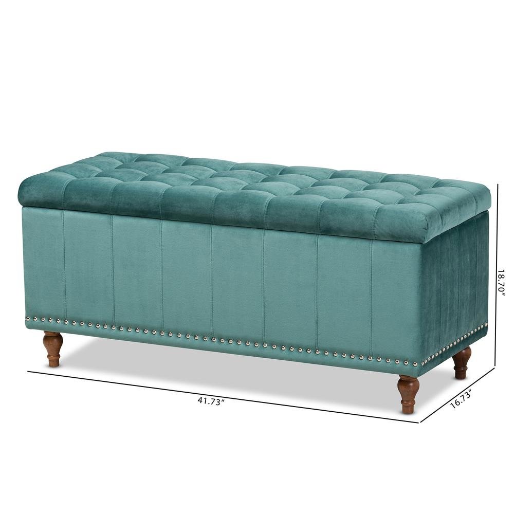 Teal Blue Velvet Fabric Upholstered Button-Tufted Storage Ottoman Bench. Picture 22