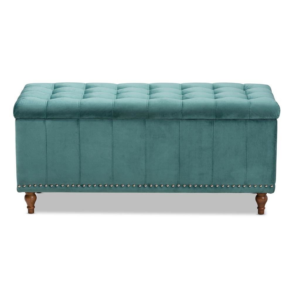 Teal Blue Velvet Fabric Upholstered Button-Tufted Storage Ottoman Bench. Picture 14