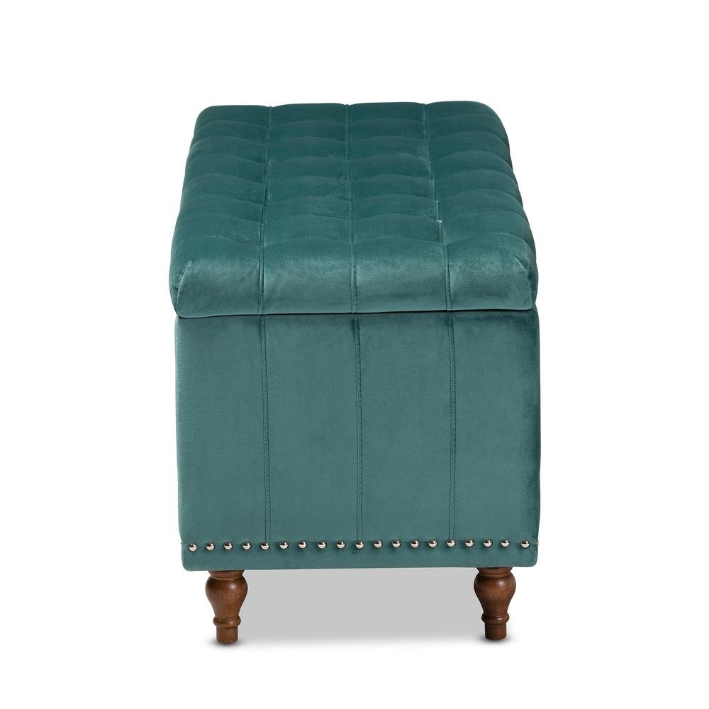 Teal Blue Velvet Fabric Upholstered Button-Tufted Storage Ottoman Bench. Picture 15