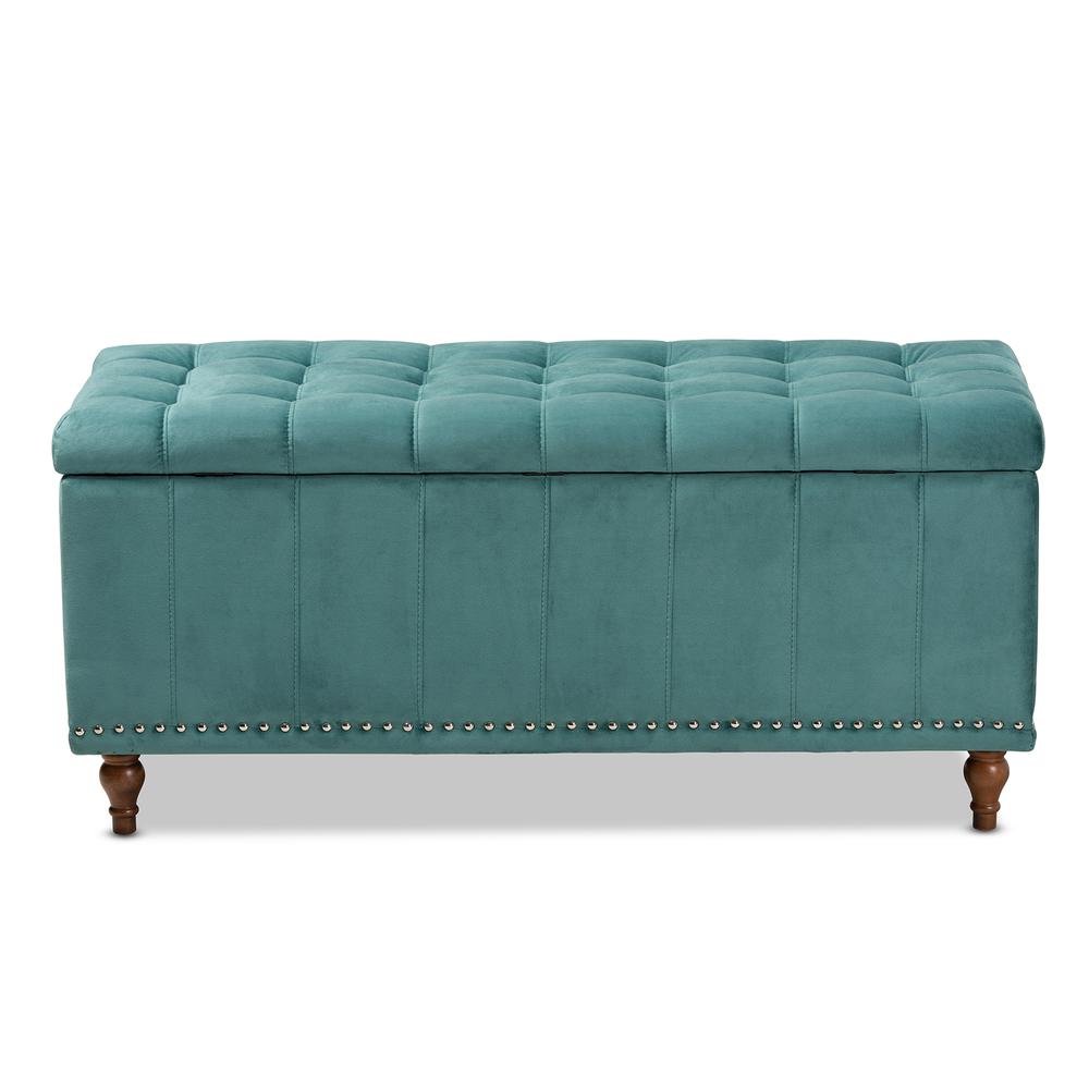 Teal Blue Velvet Fabric Upholstered Button-Tufted Storage Ottoman Bench. Picture 16