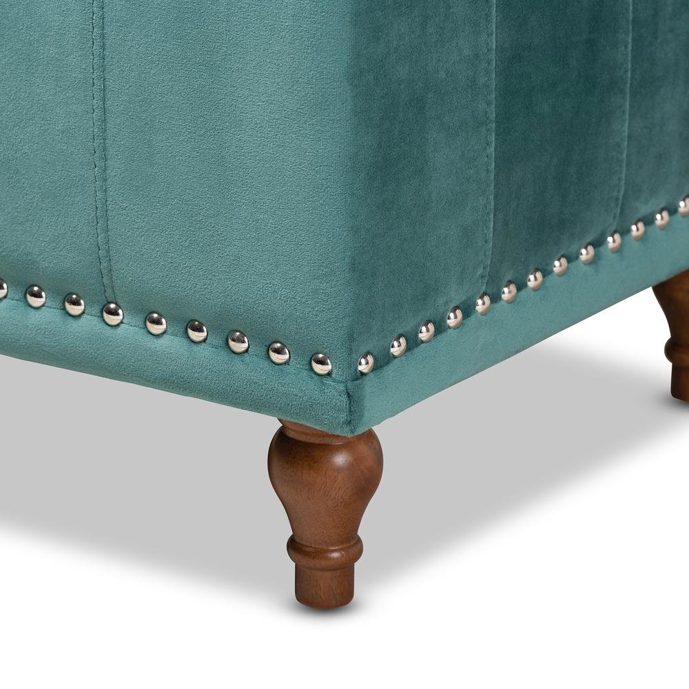 Teal Blue Velvet Fabric Upholstered Button-Tufted Storage Ottoman Bench. Picture 18