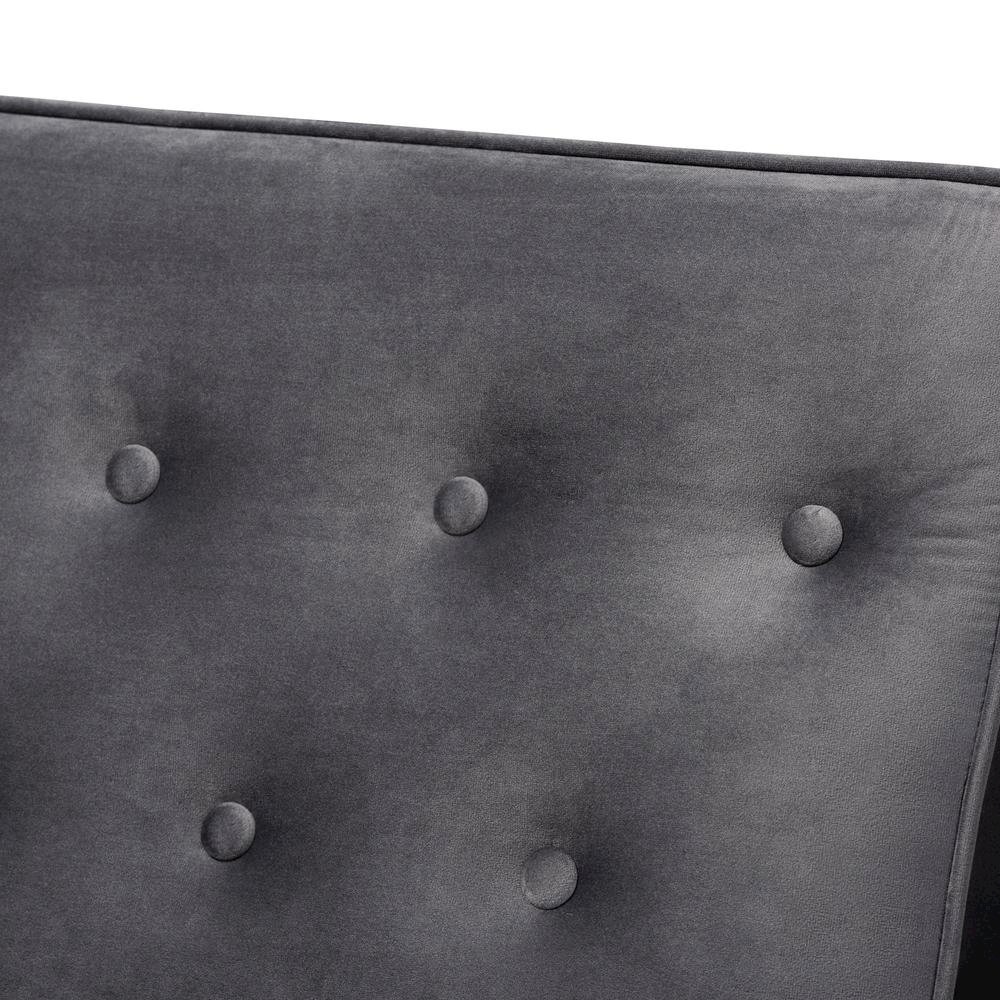 Grey Velvet Fabric Upholstered Walnut Finished Wooden Lounge Chair. Picture 14