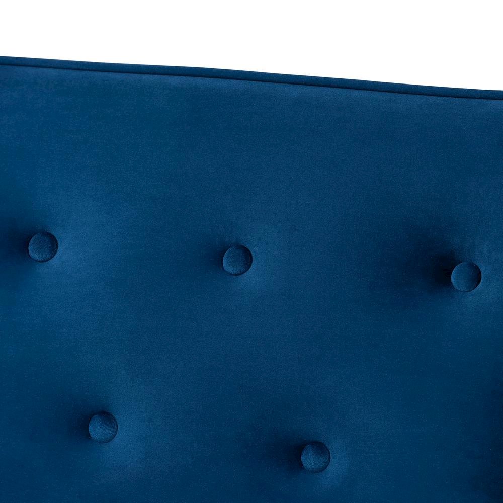 Navy Blue Velvet Fabric Upholstered Walnut Finished Wooden 3-seater Sofa. Picture 14
