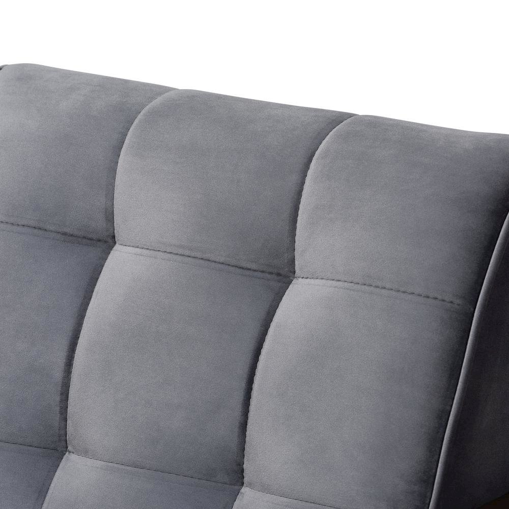 Grey Velvet Fabric Upholstered Walnut Finished Wood Armchair. Picture 14