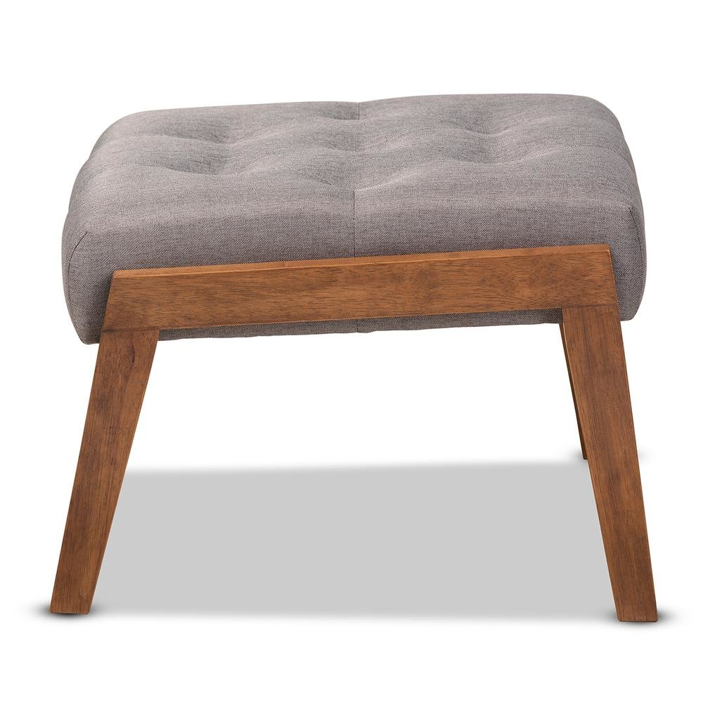 Naeva Mid-Century Modern Grey Fabric Upholstered Walnut Finished Wood Footstool. Picture 12