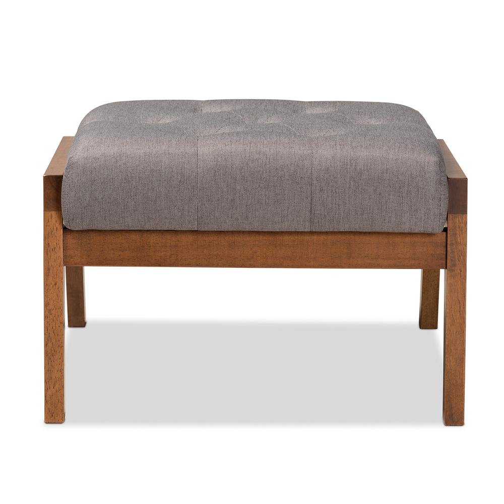Naeva Mid-Century Modern Grey Fabric Upholstered Walnut Finished Wood Footstool. Picture 13