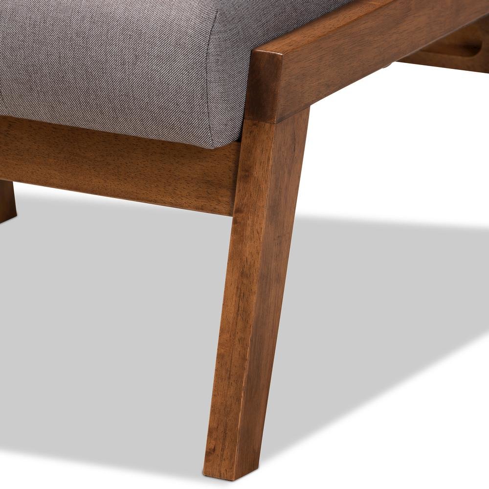 Naeva Mid-Century Modern Grey Fabric Upholstered Walnut Finished Wood Footstool. Picture 15