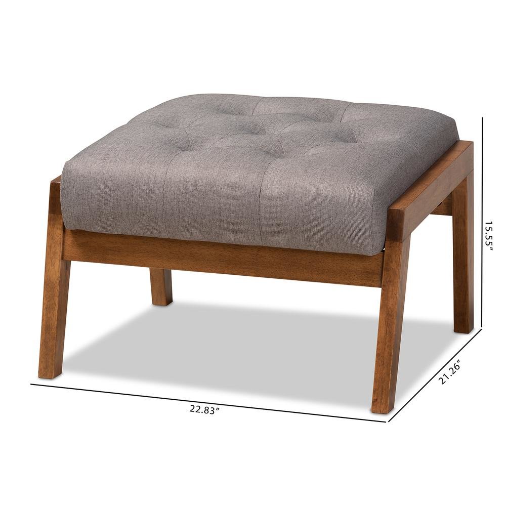 Naeva Mid-Century Modern Grey Fabric Upholstered Walnut Finished Wood Footstool. Picture 18