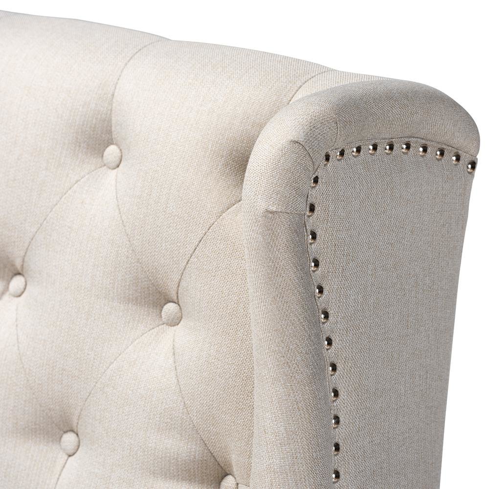 Beige Fabric Upholstered Walnut Finished Wood Button Tufted Bar Stool Bench. Picture 16