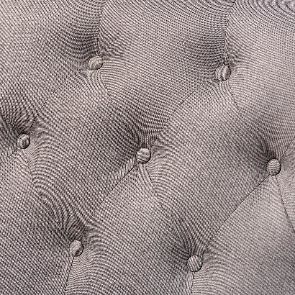 Grey Fabric Upholstered Walnut Finished Wood Button Tufted Bar Stool Bench. Picture 15