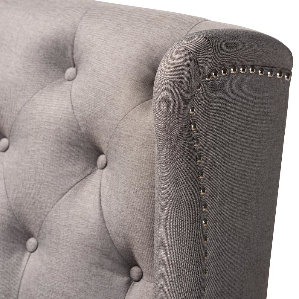 Grey Fabric Upholstered Walnut Finished Wood Button Tufted Bar Stool Bench. Picture 16