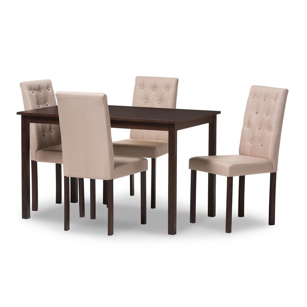 5-Piece Dark Brown Finished Beige Fabric Upholstered Dining Set. Picture 5