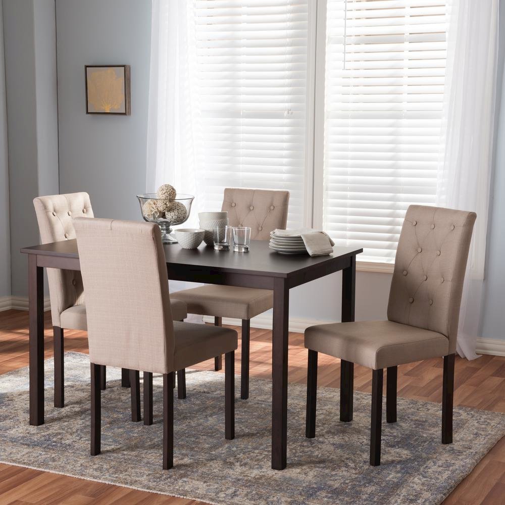5-Piece Dark Brown Finished Beige Fabric Upholstered Dining Set. Picture 7