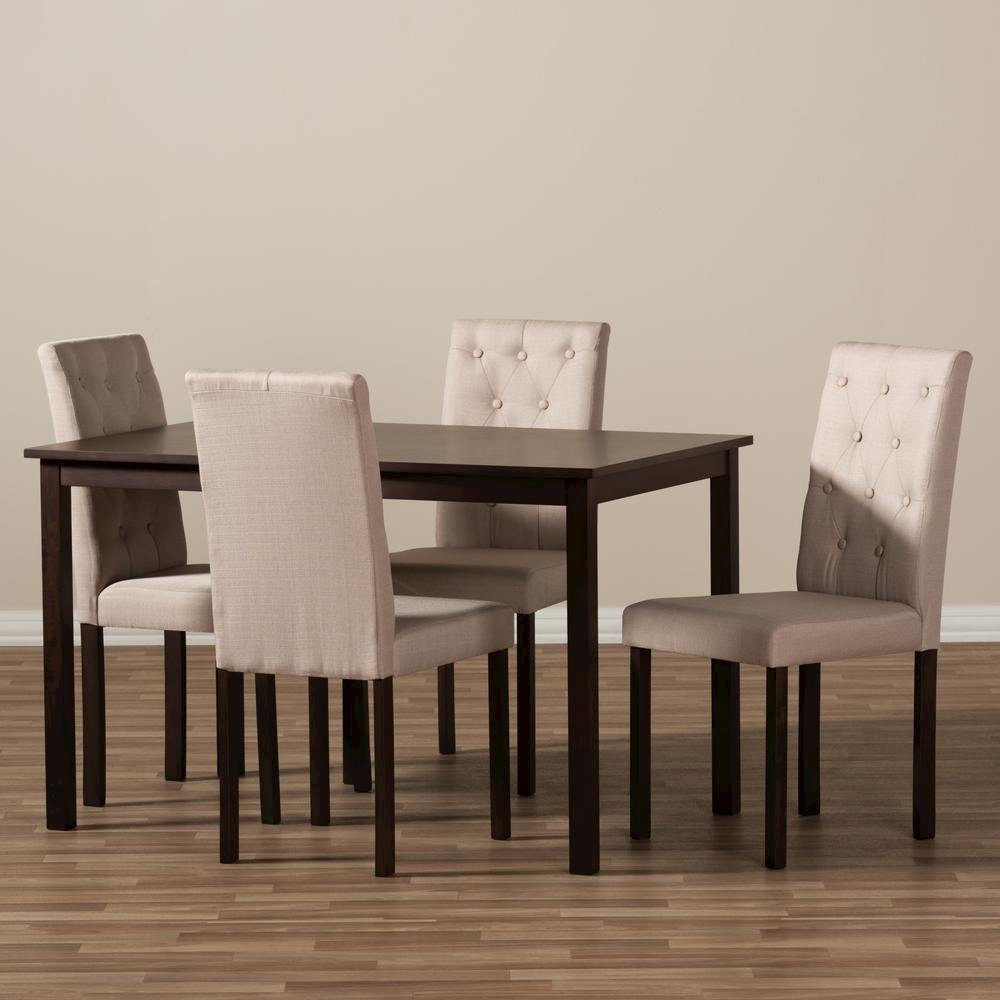 5-Piece Dark Brown Finished Beige Fabric Upholstered Dining Set. Picture 8